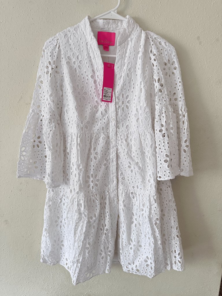 Lilly Pulitzer 3/4 Sleeve Hazelanne Eyelet Dress Resort White Funflower Eyelet 0